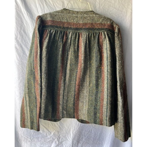 Vintage A Line Midi Wool Blend Long Skirt Jacket Set Sweet Apple Olive Striped - Picture 9 of 13